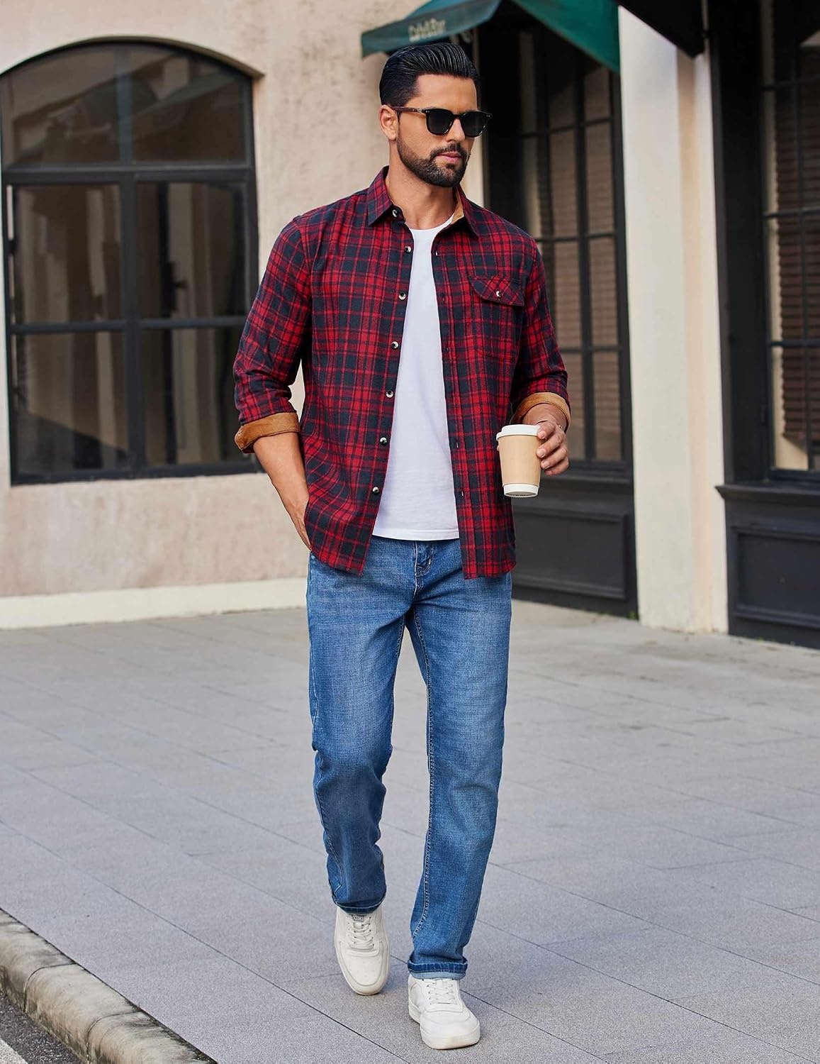 image:imageCOOFANDY Mens 635 oz Flannel Shirts Long Sleeve Button Down Shirt Casual Shirts Work Shirts for MenRed