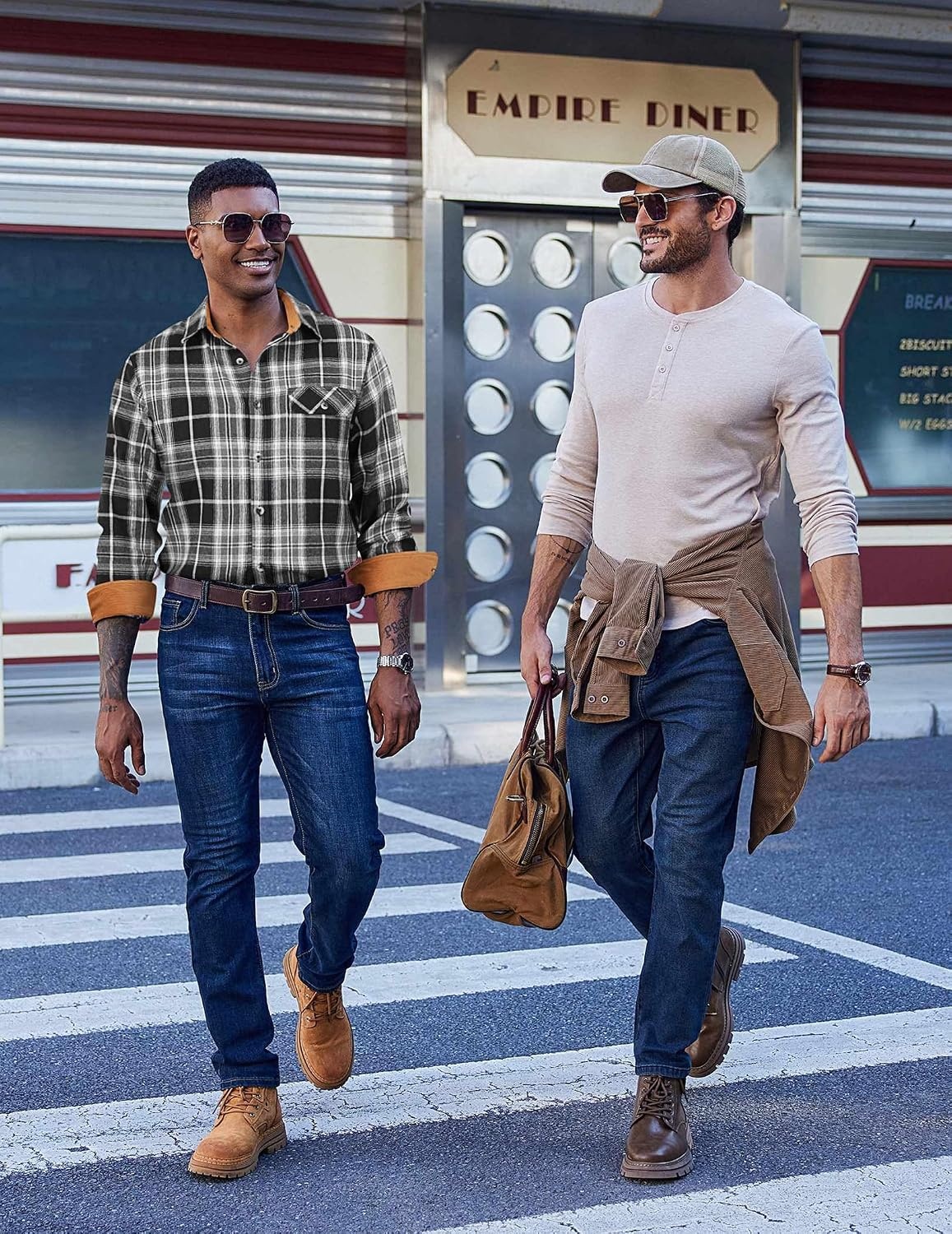 image:imageCOOFANDY Mens 635 oz Flannel Shirts Long Sleeve Button Down Shirt Casual Shirts Work Shirts for MenWhiteBlack Plaid