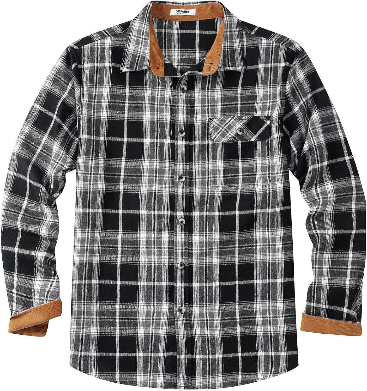 image:imageCOOFANDY Mens 635 oz Flannel Shirts Long Sleeve Button Down Shirt Casual Shirts Work Shirts for MenWhiteBlack Plaid