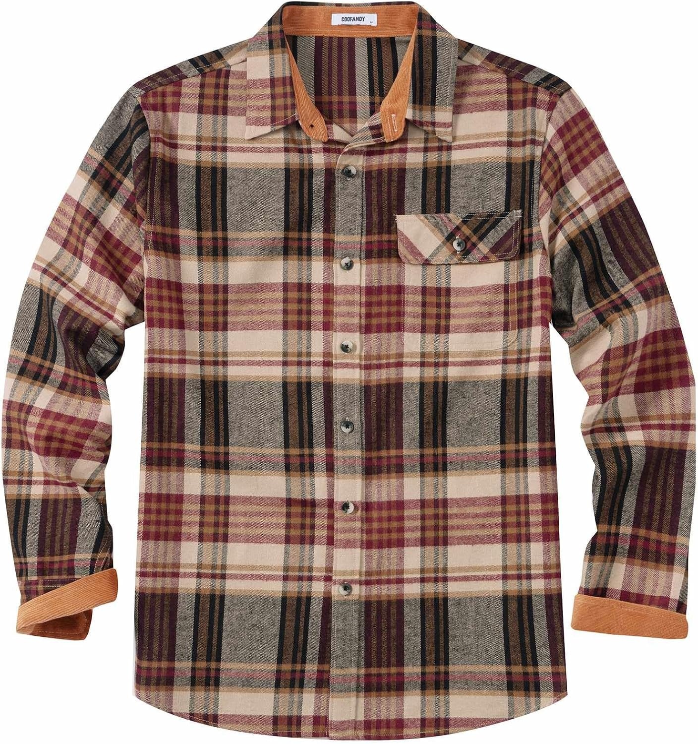 image:imageCOOFANDY Mens 635 oz Flannel Shirts Long Sleeve Button Down Shirt Casual Shirts Work Shirts for MenWine Red