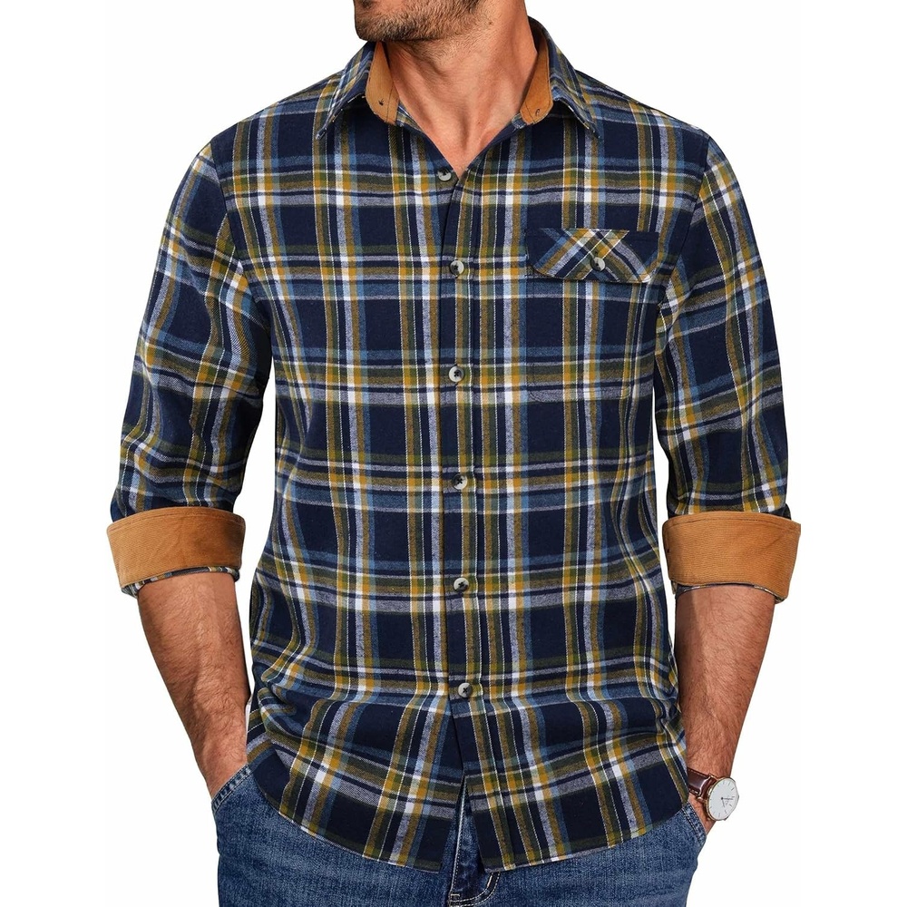 image:imageCOOFANDY Mens 635 oz Flannel Shirts Long Sleeve Button Down Shirt Casual Shirts Work Shirts for MenDark Blue