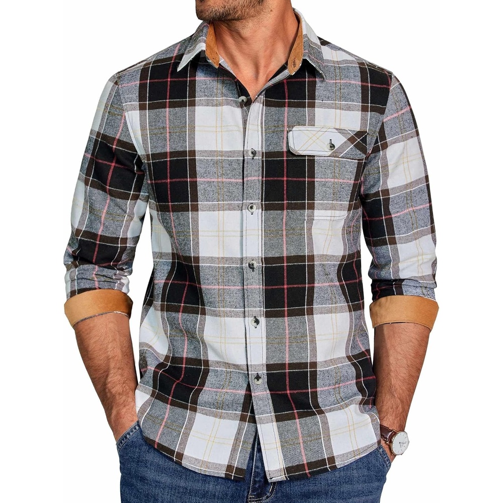 image:imageCOOFANDY Mens 635 oz Flannel Shirts Long Sleeve Button Down Shirt Casual Shirts Work Shirts for MenHuntsman Charcoal Plaid
