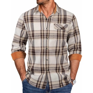 COOFANDY Mens 6.35 oz Flannel Shirts Long Sleeve Button Down Shirt Casual Shirts Work Shirts for Men(Beige Brown)