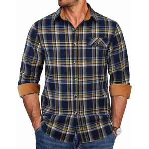 COOFANDY Mens 6.35 oz Flannel Shirts Long Sleeve Button Down Shirt Casual Shirts Work Shirts for Men(Dark Blue)