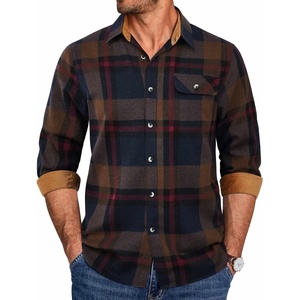 COOFANDY Mens 6.35 oz Flannel Shirts Long Sleeve Button Down Shirt Casual Shirts Work Shirts for Men(Navy and Brown)