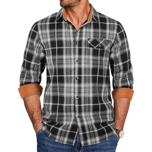 COOFANDY Mens 6.35 oz Flannel Shirts Long Sleeve Button Down Shirt Casual Shirts Work Shirts for Men(White/Black Plaid)