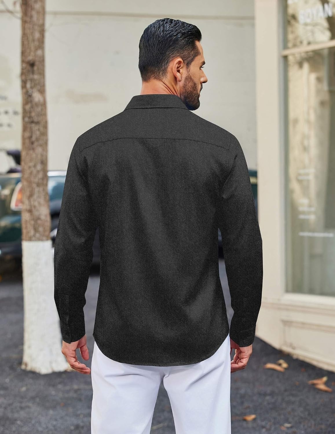 image:imageCOOFANDY Men Casual Button Down Shirt Long Sleeve Untucked Denim Dress ShirtDark Grey