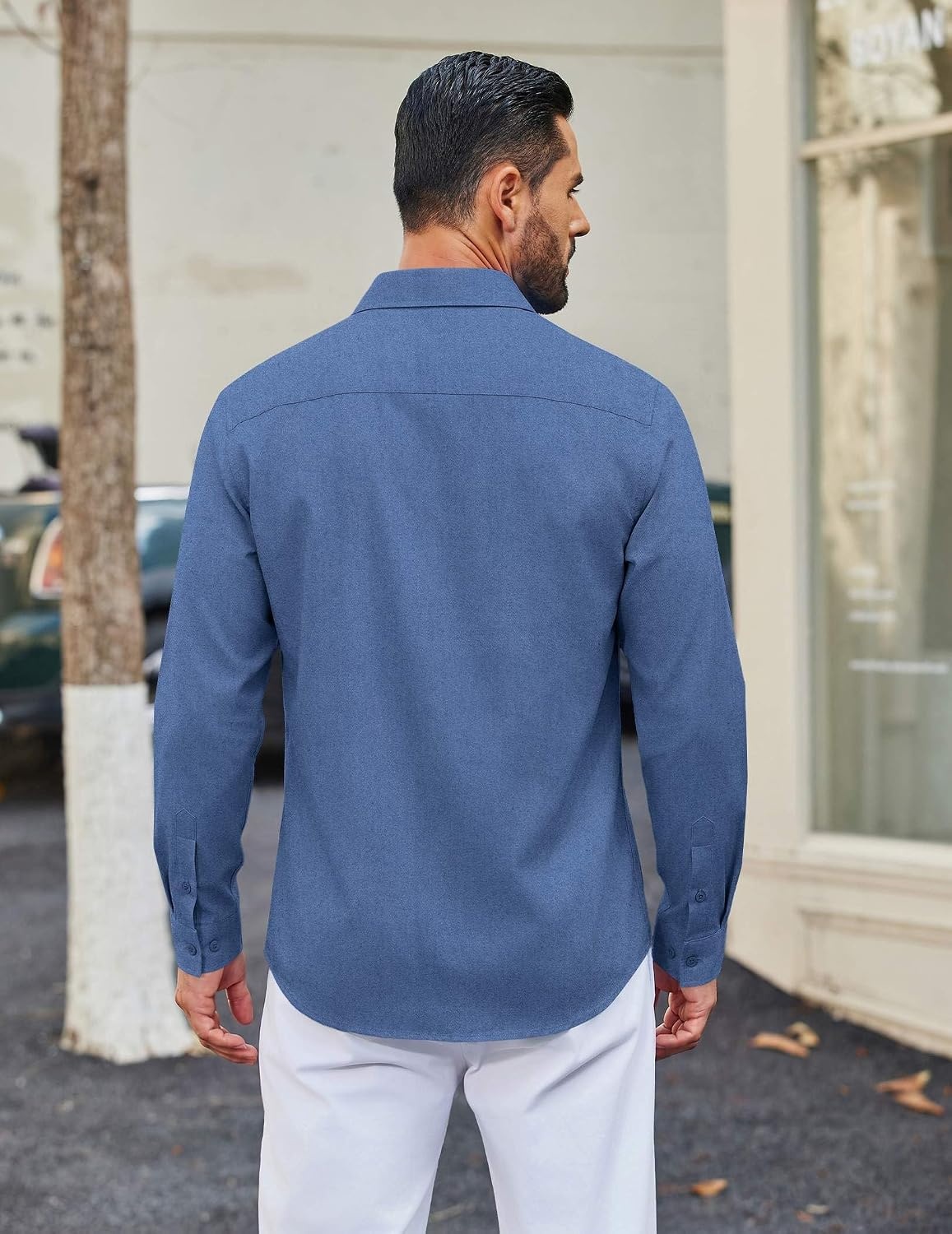 image:imageCOOFANDY Men Casual Button Down Shirt Long Sleeve Untucked Denim Dress ShirtDenim Blue