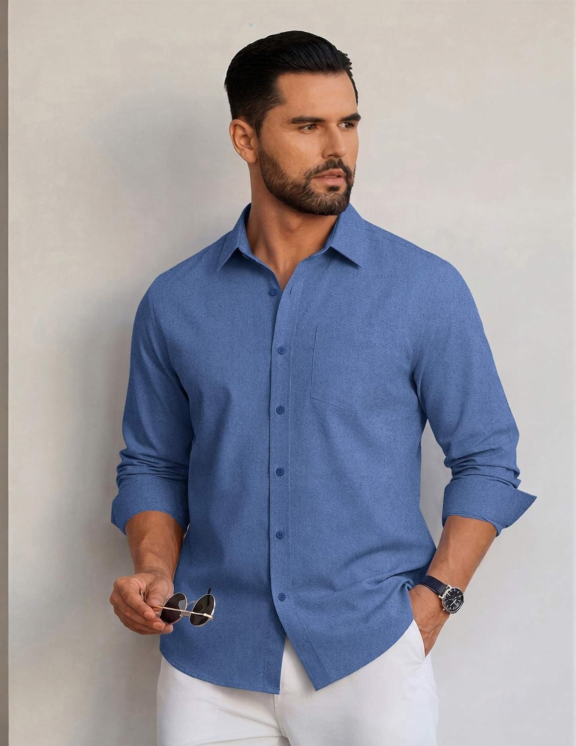 image:imageCOOFANDY Men Casual Button Down Shirt Long Sleeve Untucked Denim Dress ShirtDenim Blue