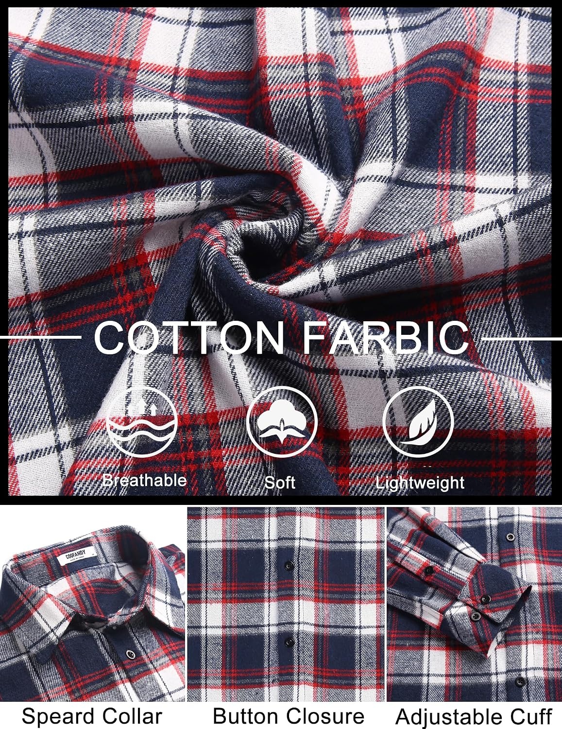 image:imageCOOFANDY Mens Flannel Shirts Long Sleeve Plaid Button Down Shirts CasualBlueRed