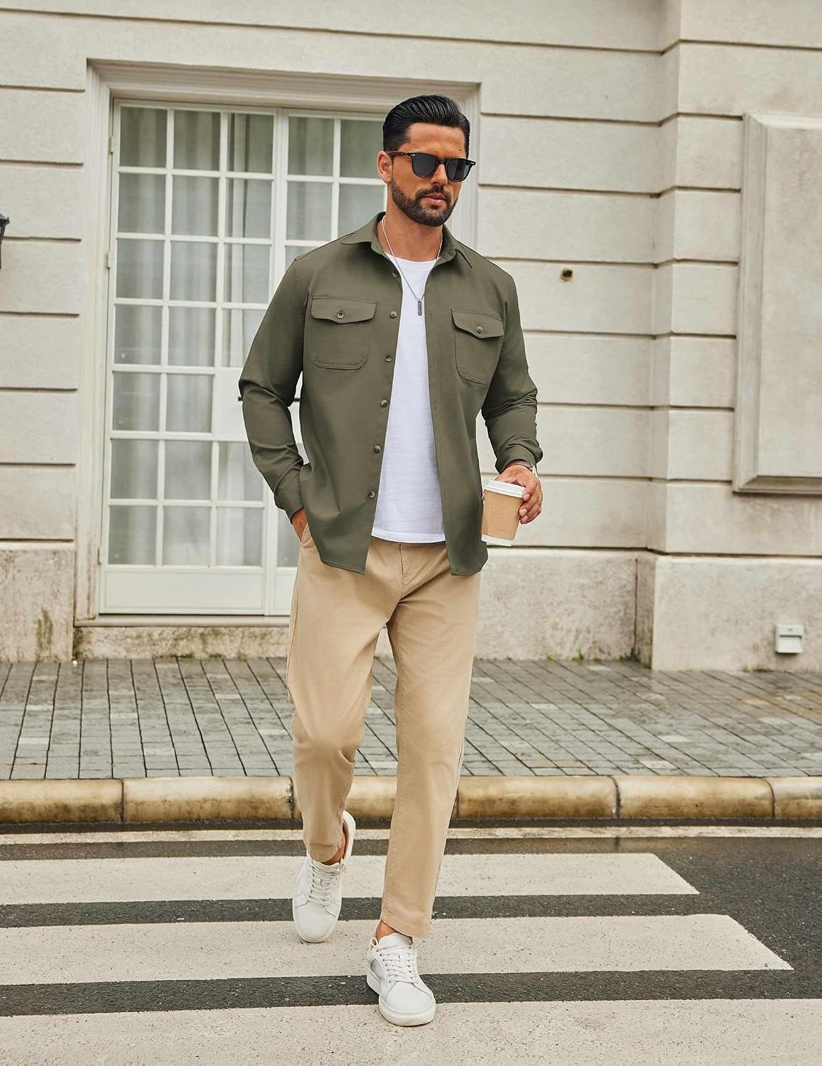 image:imageCOOFANDY Mens Shirt Jacket Long Sleeve Button Down Shirt for Mens ShacketsArmy Green