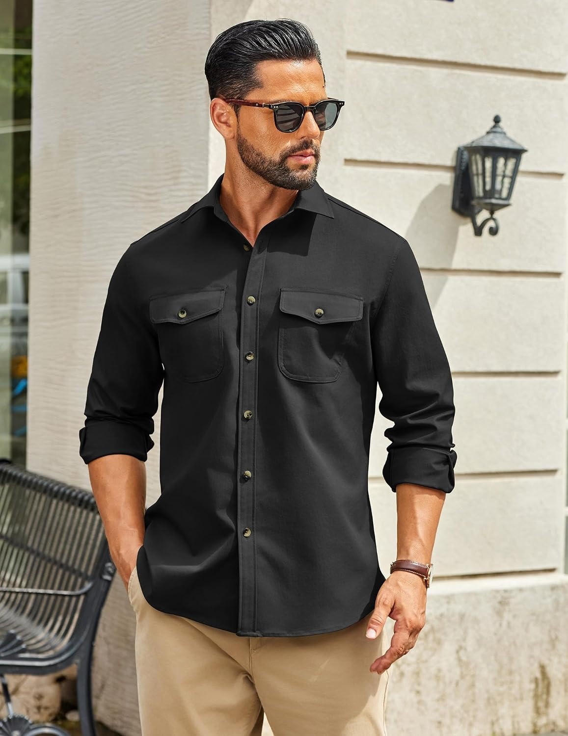 image:imageCOOFANDY Mens Shirt Jacket Long Sleeve Button Down Shirt for Mens ShacketsBlack