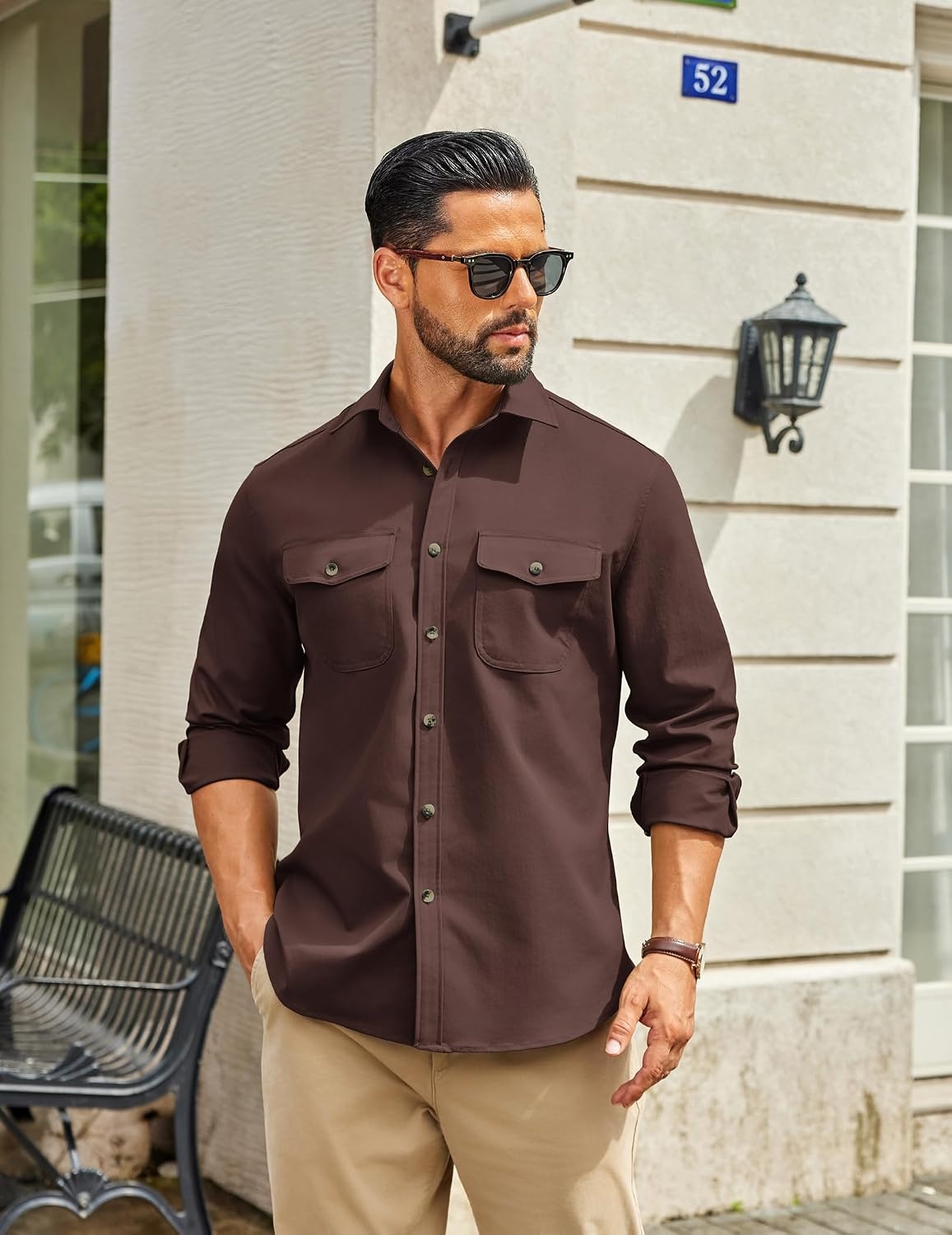 image:imageCOOFANDY Mens Shirt Jacket Long Sleeve Button Down Shirt for Mens ShacketsBrown