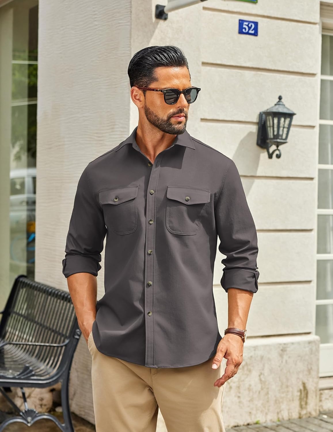 image:imageCOOFANDY Mens Shirt Jacket Long Sleeve Button Down Shirt for Mens ShacketsDark Grey