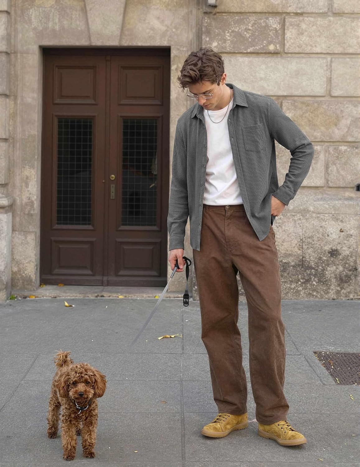 image:imageCOOFANDY Mens Waffle Shirt Jacket Casual Overshirt Long Sleeve Lightweight Textured Shacket with PocketGray