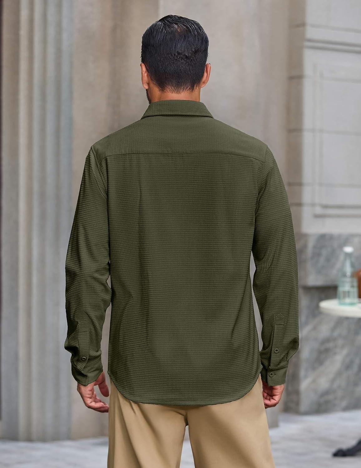 image:imageCOOFANDY Mens Waffle Shirt Jacket Casual Overshirt Long Sleeve Lightweight Textured Shacket with PocketOlive