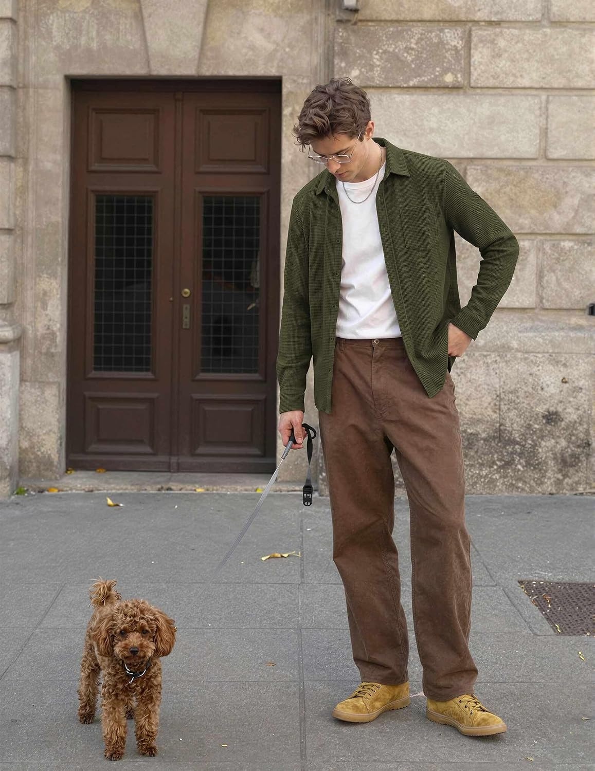 image:imageCOOFANDY Mens Waffle Shirt Jacket Casual Overshirt Long Sleeve Lightweight Textured Shacket with PocketOlive