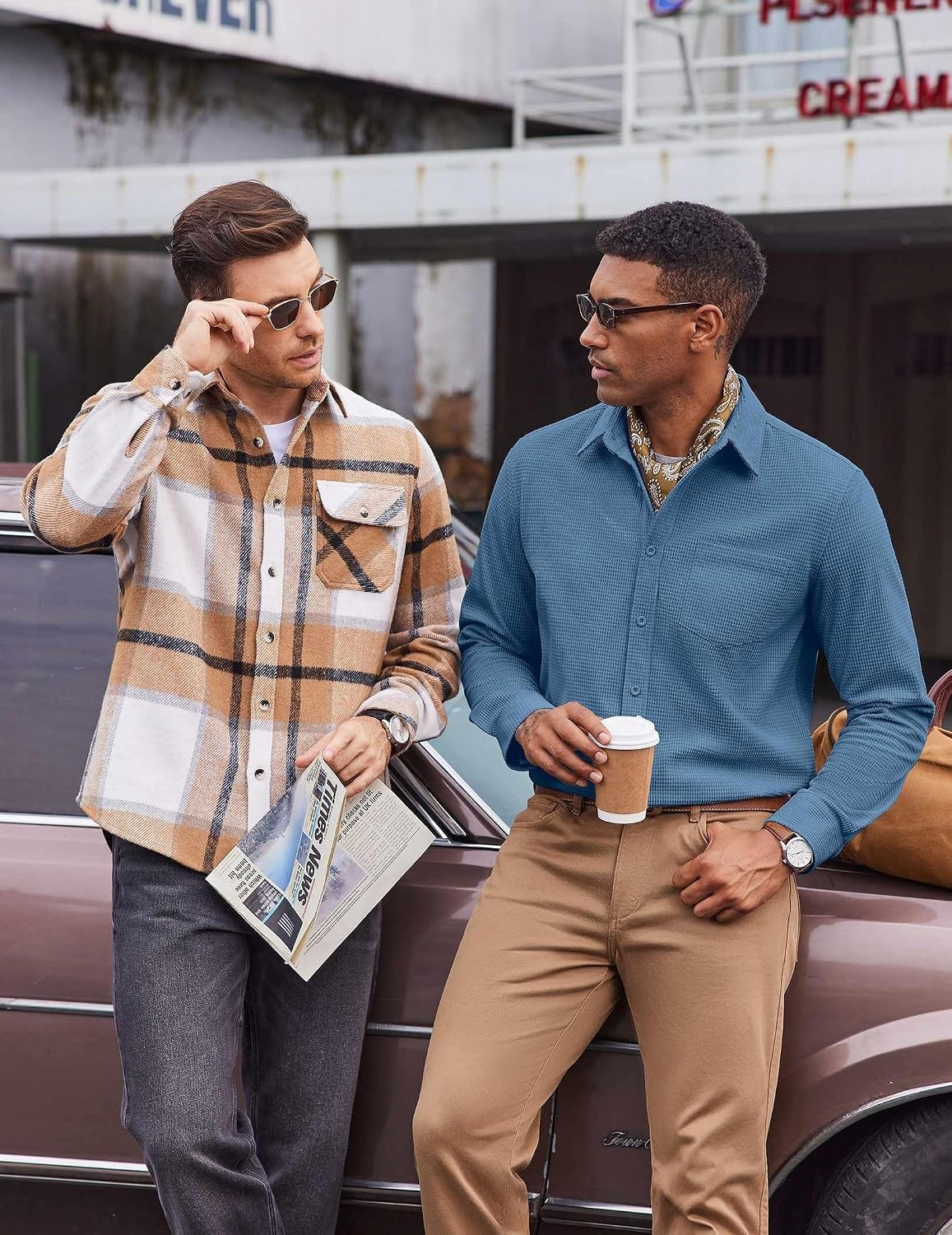 image:imageCOOFANDY Mens Waffle Shirt Jacket Casual Overshirt Long Sleeve Lightweight Textured Shacket with PocketSea Blue