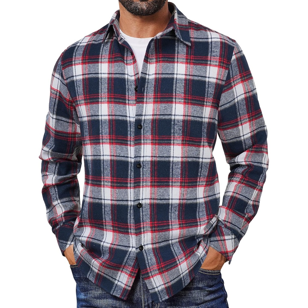 image:imageCOOFANDY Mens Flannel Shirts Long Sleeve Plaid Button Down Shirts CasualBlueRed