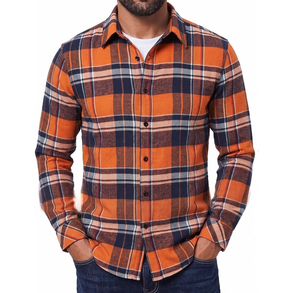 image:imageCOOFANDY Mens Flannel Shirts Long Sleeve Plaid Button Down Shirts CasualOrange Blue