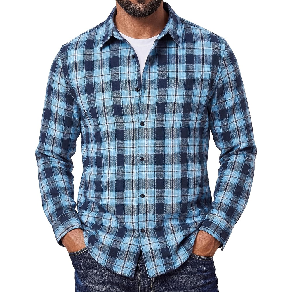 image:imageCOOFANDY Mens Flannel Shirts Long Sleeve Plaid Button Down Shirts CasualSky Blue