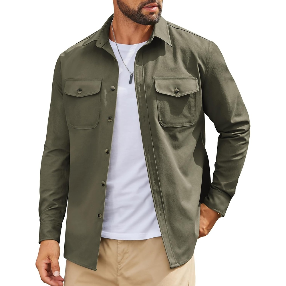image:imageCOOFANDY Mens Shirt Jacket Long Sleeve Button Down Shirt for Mens ShacketsArmy Green