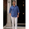 COOFANDY Men Casual Button Down Shirt Long Sleeve Untucked Denim Dress Shirt(Blue)