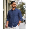 COOFANDY Men Casual Button Down Shirt Long Sleeve Untucked Denim Dress Shirt(Deep Blue)