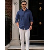 COOFANDY Men Casual Button Down Shirt Long Sleeve Untucked Denim Dress Shirt(Deep Blue)
