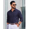 COOFANDY Men Casual Button Down Shirt Long Sleeve Untucked Denim Dress Shirt(Navy Blue)