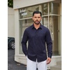 COOFANDY Men Casual Button Down Shirt Long Sleeve Untucked Denim Dress Shirt(Navy Blue)