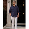 COOFANDY Men Casual Button Down Shirt Long Sleeve Untucked Denim Dress Shirt(Navy Blue)
