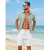 COOFANDY Men’s 2 Piece Outfit Summer Shorts Sets Short Sleeve Cotton Shirts(Green/White)