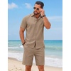 COOFANDY Men’s 2 Piece Outfit Summer Shorts Sets Short Sleeve Cotton Shirts(Khaki)