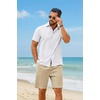 COOFANDY Men’s 2 Piece Outfit Summer Shorts Sets Short Sleeve Cotton Shirts(White/Light Khaki)