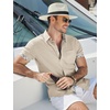 COOFANDY Men’s Button Down Shirts Short Sleeve Casual Cotton Shirts(Khaki)