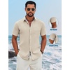 COOFANDY Men’s Button Down Shirts Short Sleeve Casual Cotton Shirts(Khaki)