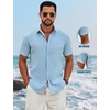COOFANDY Men’s Button Down Shirts Short Sleeve Casual Cotton Shirts(Light Blue)