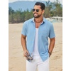 COOFANDY Men’s Button Down Shirts Short Sleeve Casual Cotton Shirts(Light Blue)