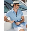 COOFANDY Men’s Button Down Shirts Short Sleeve Casual Cotton Shirts(Light Blue)