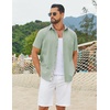 COOFANDY Men’s Button Down Shirts Short Sleeve Casual Cotton Shirts(Light Green(plaid))