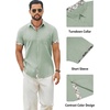 COOFANDY Men’s Button Down Shirts Short Sleeve Casual Cotton Shirts(Light Green(plaid))