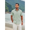 COOFANDY Men’s Button Down Shirts Short Sleeve Casual Cotton Shirts(Light Green(plaid))