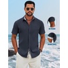 COOFANDY Men’s Button Down Shirts Short Sleeve Casual Cotton Shirts(Navy Blue)
