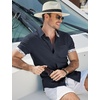 COOFANDY Men’s Button Down Shirts Short Sleeve Casual Cotton Shirts(Navy Blue)