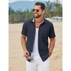 COOFANDY Men’s Button Down Shirts Short Sleeve Casual Cotton Shirts(Navy Blue)