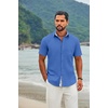 COOFANDY Men’s Button Down Shirts Short Sleeve Casual Cotton Shirts(Ocean Blue)