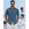 COOFANDY Men’s Button Down Shirts Short Sleeve Casual Cotton Shirts(Sea Blue)