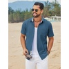 COOFANDY Men’s Button Down Shirts Short Sleeve Casual Cotton Shirts(Sea Blue)