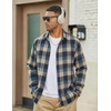 COOFANDY Mens Flannel Shirts Long Sleeve Plaid Button Down Shirts Casual(Khaki/Blue)